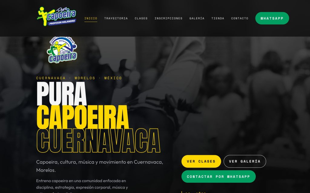 Screenshot of the Pura Capoeira Cuernavaca website