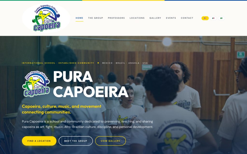 Screenshot of the Pura Capoeira website