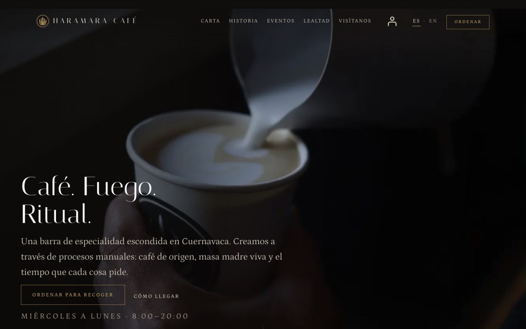 Screenshot of the Haramara Café website