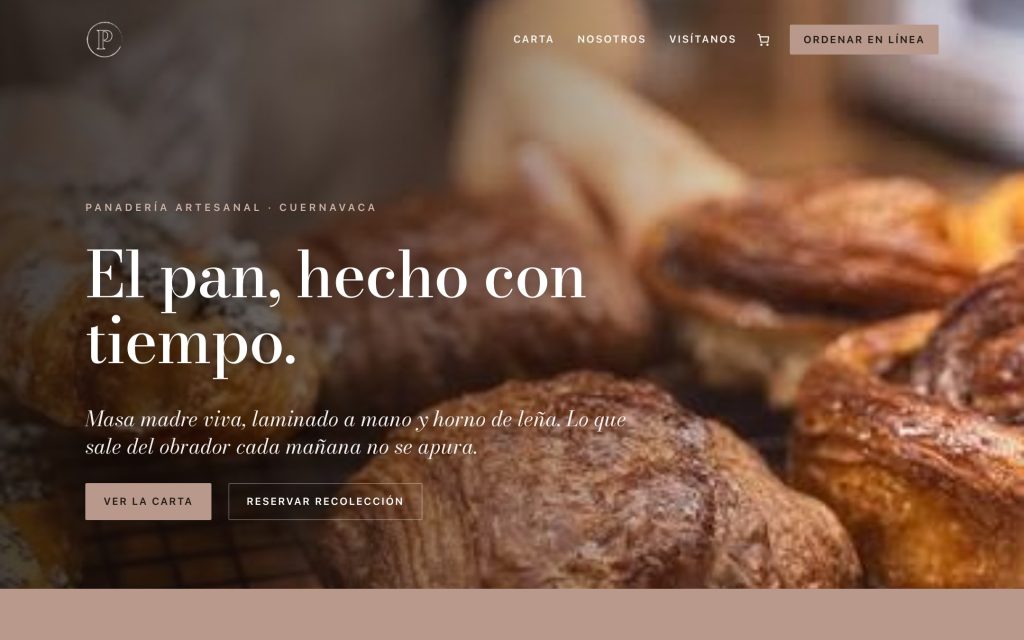 Screenshot of the Pacífica Panadería website
